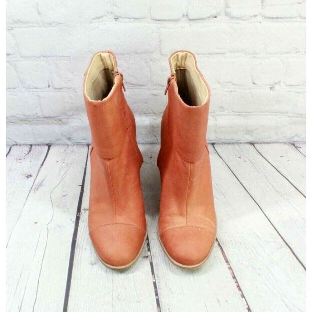 LL Bean Burnt Orange Leather Cap Toe Block Heel Side Zip Boots Size 8 M - Picture 5 of 9